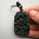 Chinese Green Jade Lucky Dragon Phoenix Keychain Necklace