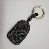 Chinese Green Jade Lucky Dragon Phoenix Keychain Necklace