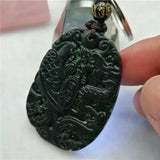 Chinese Green Jade Lucky Dragon Phoenix Keychain Necklace