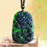 Chinese Green Jade Dragon Pendant Necklace Luck Amulet Sweater Chain