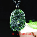 Chinese Green Jade Dragon Pendant Necklace Luck Amulet Sweater Chain