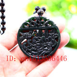 Chinese Green Jade Flower Bird Pendant Necklace Jewellery