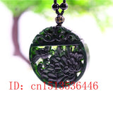 Chinese Green Jade Flower Bird Pendant Necklace Jewellery