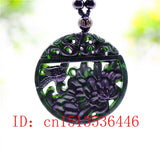 Chinese Green Jade Flower Bird Pendant Necklace Jewellery