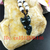 Chinese Green Jade Fox Pendant Necklace Charm Hand-Carved Lucky Amulet