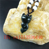 Chinese Green Jade Fox Pendant Necklace Charm Hand-Carved Lucky Amulet