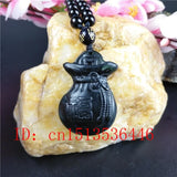 Chinese Green Jade Lucky Bag Pendant Necklace Charm Jewellery