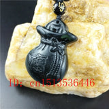 Chinese Green Jade Lucky Bag Pendant Necklace Charm Jewellery