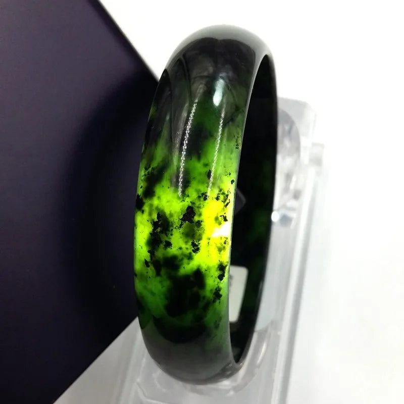Chinese Natural Jade Hand-carved Bracelet Men Women Style Olive Green Hotan Jade