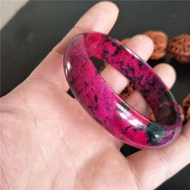 Chinese Natural Jade Bracelet Women's Jewelry Wide Strip Plum Jade Gift