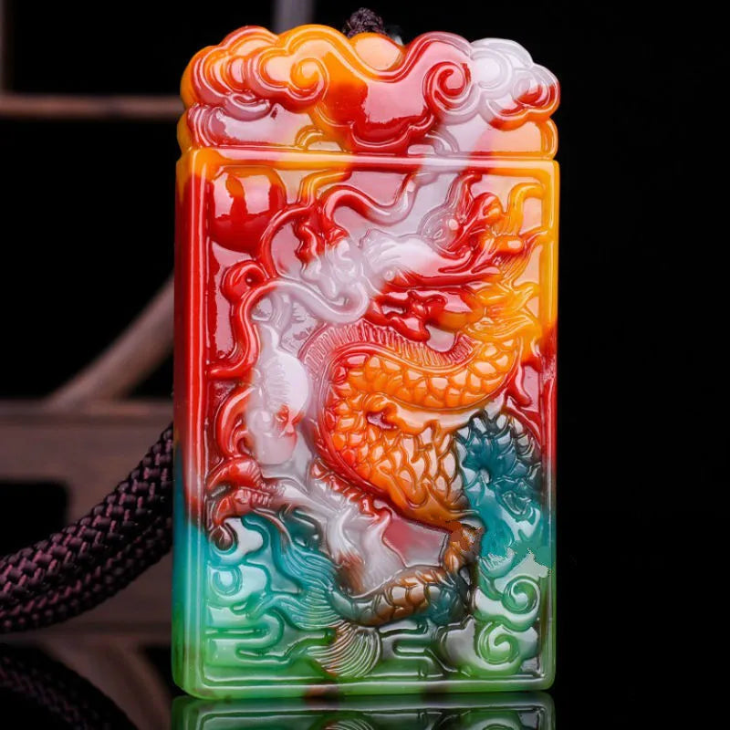 Chinese Natural Jade Dragon Pendant Necklace Hand-Carved Charm Jewelry