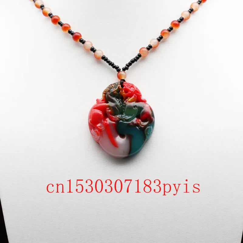 Chinese Natural Jade Pixiu Pendant Necklace Charm Jadeite Jewelry
