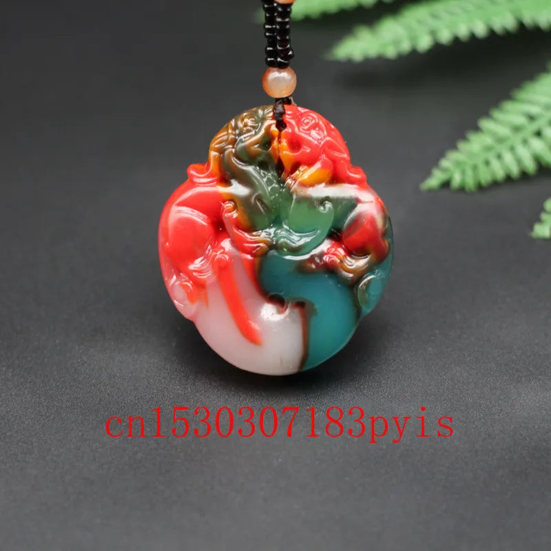 Chinese Natural Jade Pixiu Pendant Necklace Charm Jadeite Jewelry