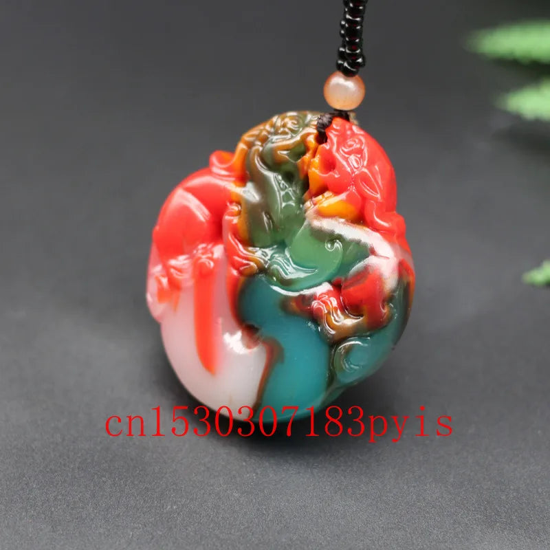 Chinese Natural Jade Pixiu Pendant Necklace Charm Jadeite Jewelry