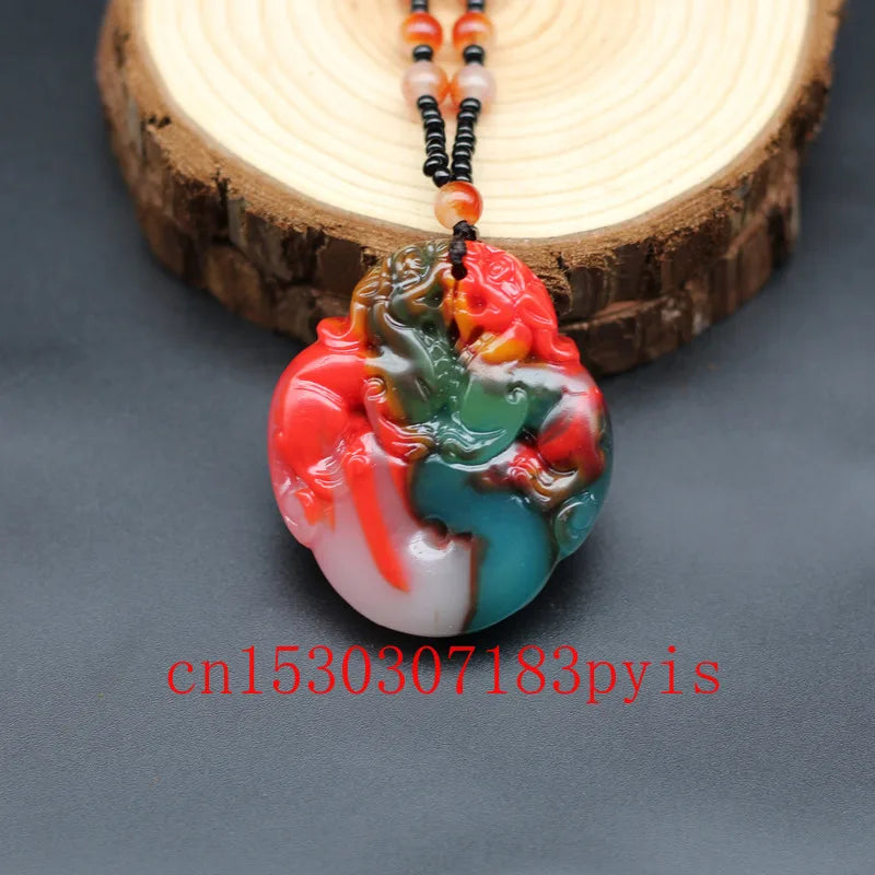 Chinese Natural Jade Pixiu Pendant Necklace Charm Jadeite Jewelry