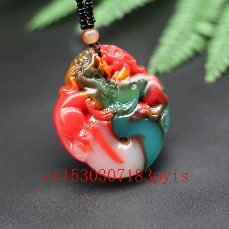 Chinese Natural Jade Pixiu Pendant Necklace Charm Jadeite Jewelry