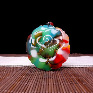 Chinese Natural Jade Rose Flower Pendant Necklace Hand-carved Jadeite Jewelry