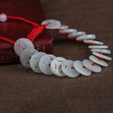 Chinese Natural Emerald Money Buckle Elastic Bracelet Hand-Carved Relax Healing