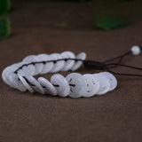 Chinese Natural Emerald Money Buckle Elastic Bracelet Hand-Carved Relax Healing