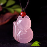 Chinese Green Chalcedony Fox Jade Pendant Men Women Jewelry Necklace