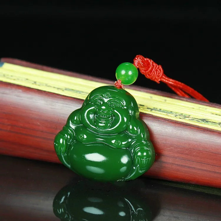 Hand-Carved Natural Green Jade Buddha Pendant Necklace Charm Jewelry