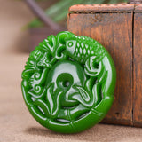 Hand-carved Natural Green Jade Carp Pendant Necklace for Men Women