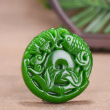Hand-carved Natural Green Jade Carp Pendant Necklace for Men Women