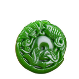 Hand-carved Natural Green Jade Carp Pendant Necklace for Men Women