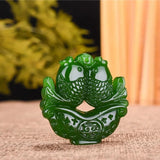 Green Jade Double Carp Pendant Necklace Charm Jadeite Jewelr