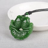 Green Jade Double Carp Pendant Necklace Charm Jadeite Jewelr