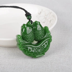 Green Jade Double Carp Pendant Necklace Charm Jadeite Jewelr