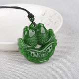 Green Jade Double Carp Pendant Necklace Charm Jadeite Jewelr