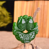 Green Jade Double Carp Pendant Necklace Charm Jadeite Jewelr
