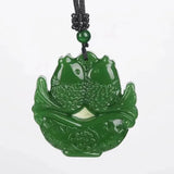 Green Jade Double Carp Pendant Necklace Charm Jadeite Jewelr