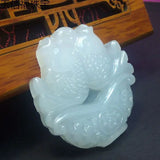 Hand-carved Chinese Green Jade Double Carp Pendant Necklace Jadeite Jewelry