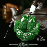 Hand-carved Chinese Green Jade Double Carp Pendant Necklace Jadeite Jewelry