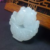 Hand-carved Chinese Green Jade Double Carp Pendant Necklace Jadeite Jewelry