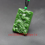 Chinese Green Jade Dragon Pendant Necklace Hand-Carved Charm Jadeite Jewelry