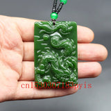 Chinese Green Jade Dragon Pendant Necklace Hand-Carved Charm Jadeite Jewelry