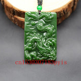 Chinese Green Jade Dragon Pendant Necklace Hand-Carved Charm Jadeite Jewelry