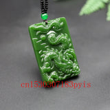 Chinese Green Jade Dragon Pendant Necklace Hand-Carved Charm Jadeite Jewelry