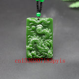 Chinese Green Jade Dragon Pendant Necklace Hand-Carved Charm Jadeite Jewelry