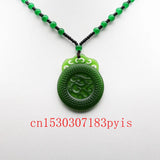 Chinese Green Jade Dragon Pendant Necklace Hollow Carved Charm Amulet