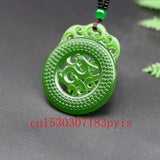 Chinese Green Jade Dragon Pendant Necklace Hollow Carved Charm Amulet