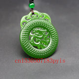 Chinese Green Jade Dragon Pendant Necklace Hollow Carved Charm Amulet