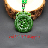 Chinese Green Jade Dragon Pendant Necklace Hollow Carved Charm Amulet