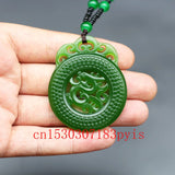 Chinese Green Jade Dragon Pendant Necklace Hollow Carved Charm Amulet