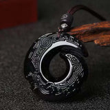 Chinese Natural Green Jade Dragon Pendant Necklace Carved Charm Jadeite Jewelry