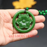 Chinese Green Jade Flower Pendant Necklace Hollow Carved Charm Jewelry