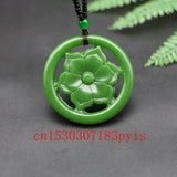 Chinese Green Jade Flower Pendant Necklace Hollow Carved Charm Jewelry